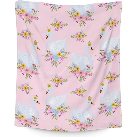 Swan Blanket Gifts - 50x40 Inches Aesthetic Throw Blanket for Girls & Women - Pink Soft Fuzzy Blankets for Crib, Couch & Travel