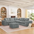 thumbnail image 2 of 107" Modern Boucle L-Shaped Sectional Sofa with Moveable Ottoman for Living Room, Comfy Cloud Couch with Pillows, Diy Combination (Gray), 2 of 11