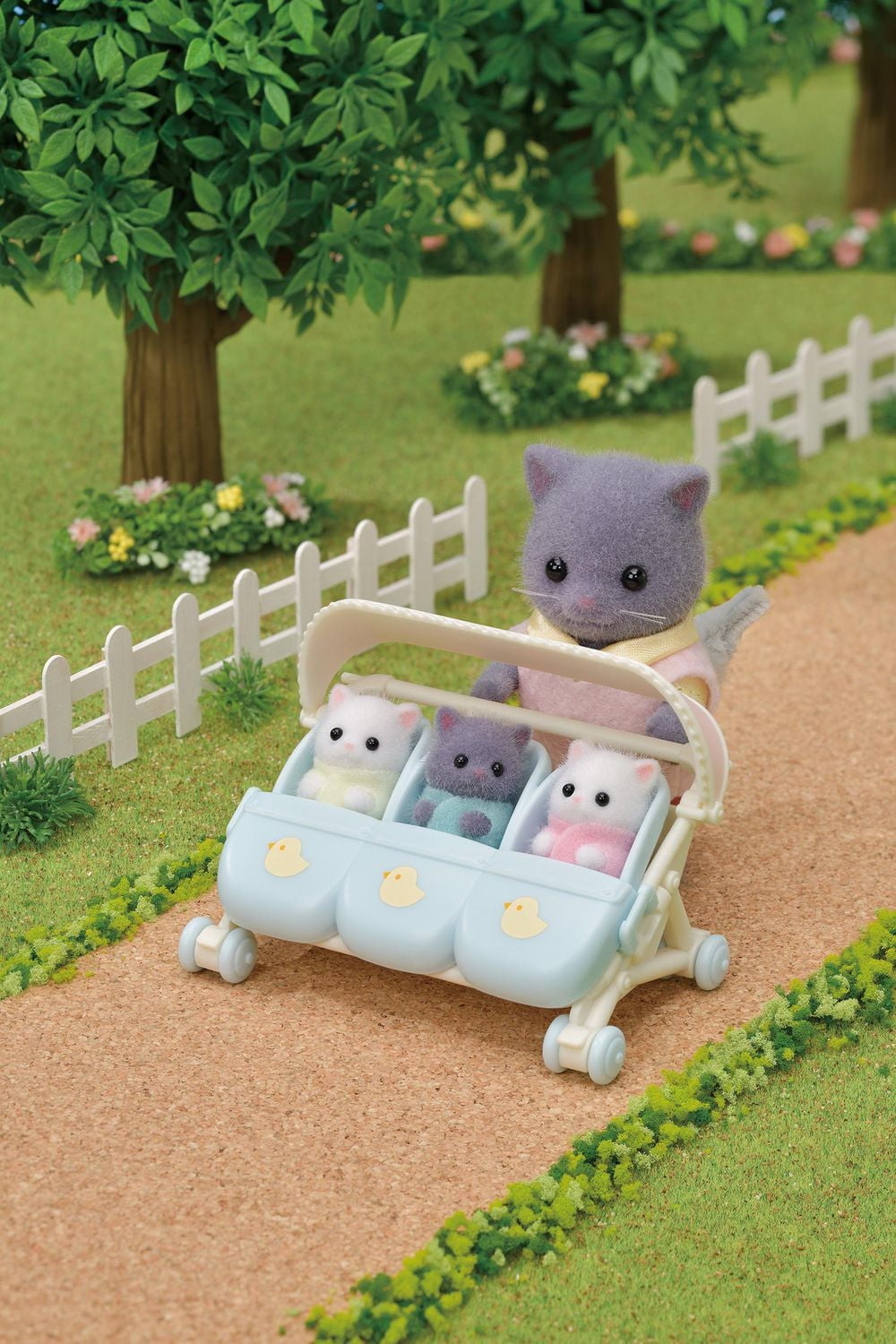 Calico Critters Triplets Stroller, Dollhouse Accessory Set for Triplet Figures