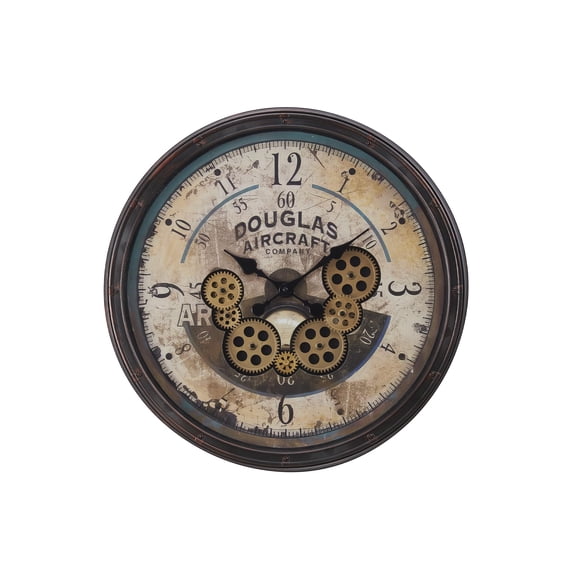 Clocks - 20" Round - Gear Mechanism - Wall Clock - Brown - Transitional