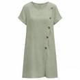 thumbnail image 3 of Vivianyo HD Women's Round Neck Mini Dress, Womens Casual Dress with Diagonal Side Button Short Sleeve Summer Dresses, Women's Army Green, Sizes S-2XL, 3 of 6