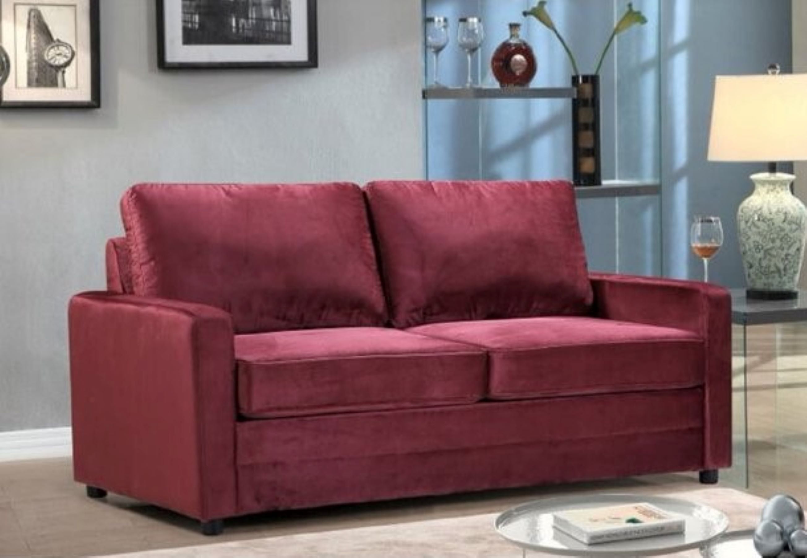 Uspridefurniture Borland 70'' Velvet Square Arm Sofa Bed,Red