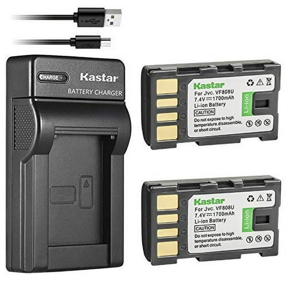Kastar Battery (X2) & Slim USB Charger for JVC BN-VF808, BN-VF808U, BNVF808 and JVC Everio GZ-MG130 148 150 155 175 255 275 575 GZ-HD7 GR-D745 746 750 760 770 771 775 790 796 JVC MiniDV   More