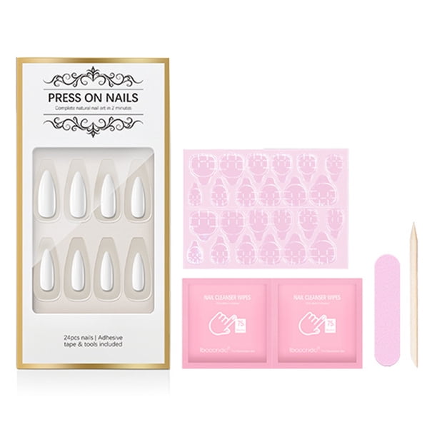 ibcccndc Press-on Kit de uñas postizas Color brillante Forma de gota de agua Herramientas de puntas ibcccndc Beige
