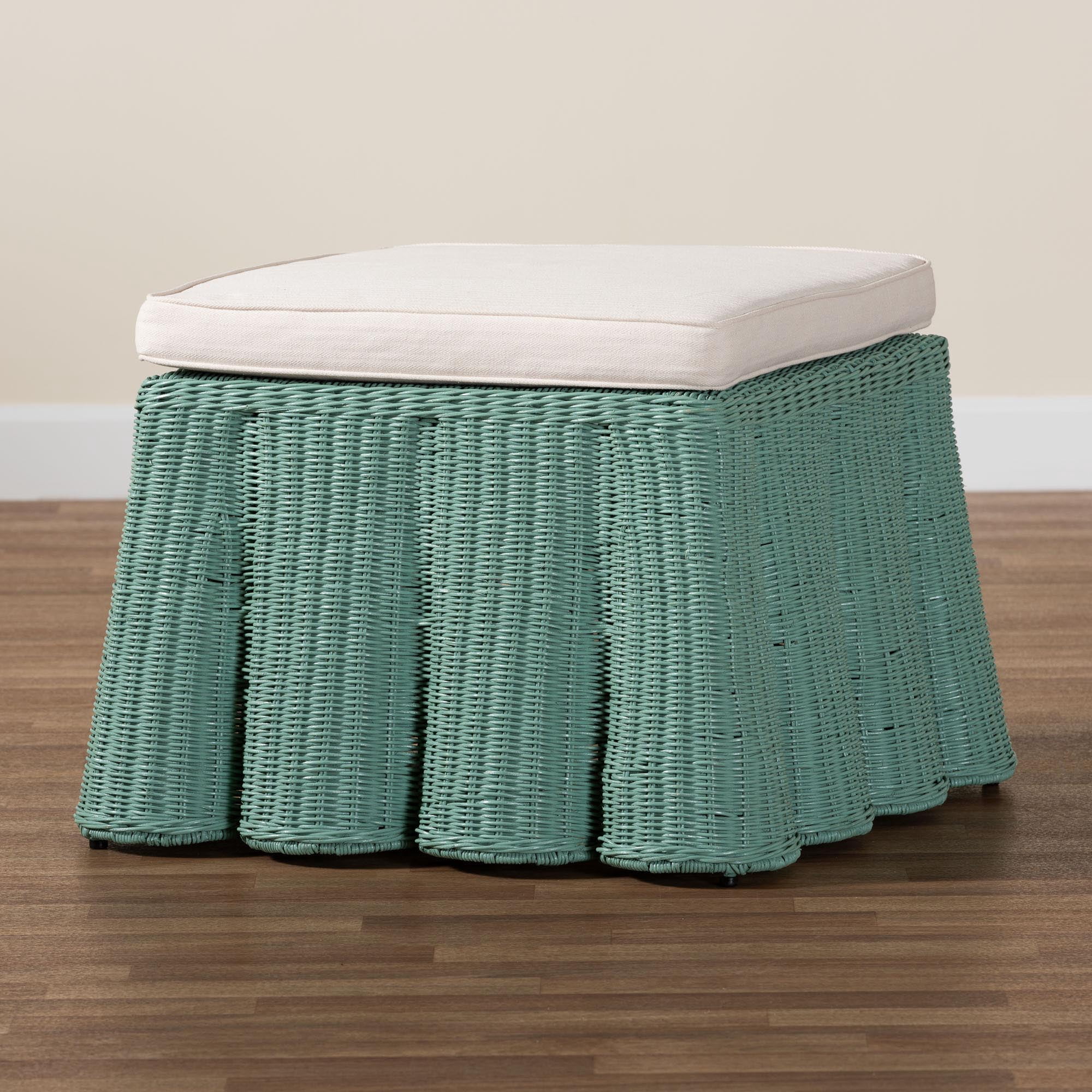 bali & pari Palm Boho Ottoman, Seafoam Green