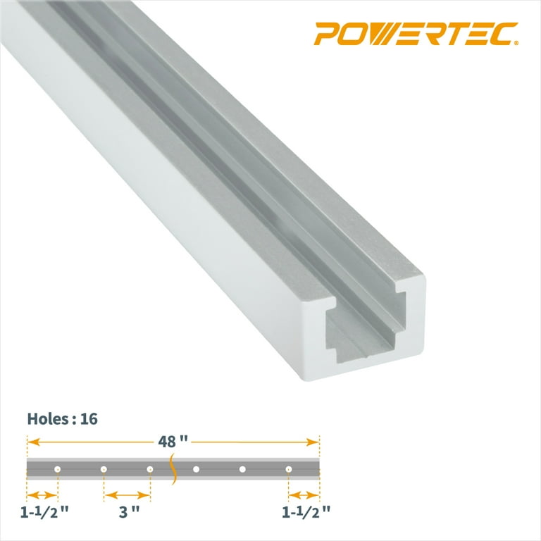POWERTEC 71351-P2 Aluminum T-Track 48 Inch Heavy Duty  Specialized T Slot  Track Mounting for 1/4”-20 Hex Bolt, 2PK 