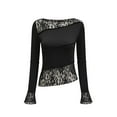 thumbnail image 4 of SNKSDGM Women's Plus Casual Easter Shirts for Women off The Shoulder Tops for Women Loose Long Sleeve Women's Fashion Slim fit Lace Panel Long Sleeve T Shirt Top Womens Short Sleeve Tops White, 4 of 8