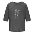 thumbnail image 5 of WREESH Womens Linen Shirts Loose Fashion Printed T-Shirt Short Sleeves Blouse Round Neck Casual Tops Gray, 5 of 5