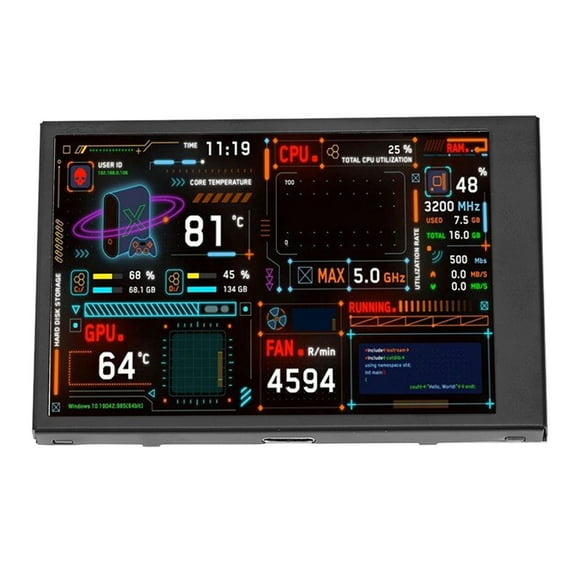 Computer CPU Monitor, Dual USB Port PC Sensor Panel Display IPS Mini Display Auto Off 360 Degrees Rotation Black For Desktop