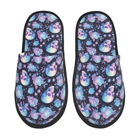 Balery flower Skull in starry sky Slient Indoor Furry Fleece Comfort House Shoes Soft Non-Slip Home Shoes Cotton slippers House Slippers-- Large