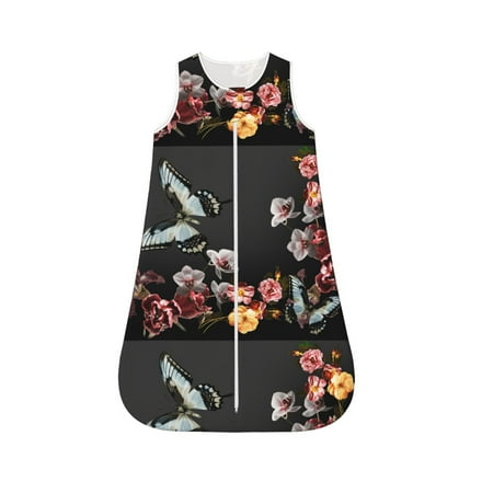 

Cauagu Butterfly with Fowers for Infant Wearable Blanket Unisex Girl Boy Swaddle Transition Sack - Newborn Essentials Sleep Clothes-Small