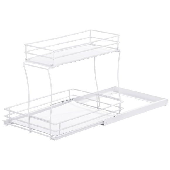 Unique Bargains Pull Out Cabinet Organizer, 2 Tier Slide Out Sink Shelf Under Cabinet Pull Out Shelves for Kitchen, White