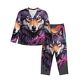 thumbnail image 1 of Balery Colorful Wolf Head A Conjunto de Pijama con Estampado para Mujer, Conjunto de Dos Piezas con Manga Larga, Ropa de Dormir Suave con Bolsillos, Pijamas Cómodos-Large, 1 of 7