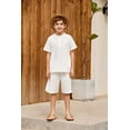 thumbnail image 3 of Arshiner Boy's 2 Pieces Linen Set Casual Henley Shirts Short Sleeve Beach Shorts Summer Shorts Outfits, 3 of 8