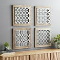 thumbnail image 3 of DecMode Farmhouse Natural Brown Wood Square Wall Décor, Set of 4 19"W x 19"H, Features Quatrefoil, Imperial Trellis, Chain-Link and Tile Patterns, 3 of 14