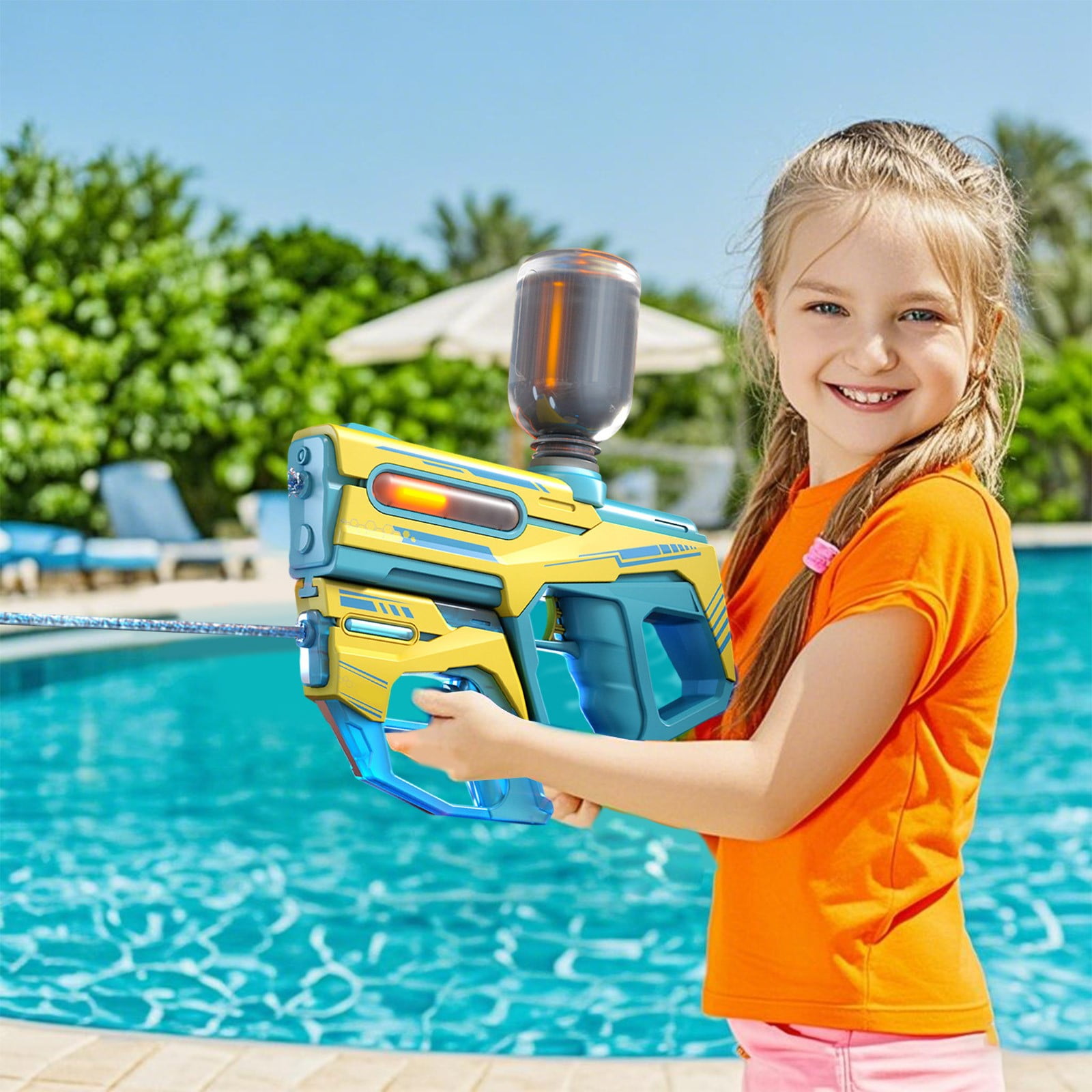 Dual Electric and Manual Water Blaster Guns with Large Water Storage Tank, Rechargeable Power, Mother Child Design for Splash Battles, Outdoor Water Fights, Pool Parties and Summer Backyard Fun