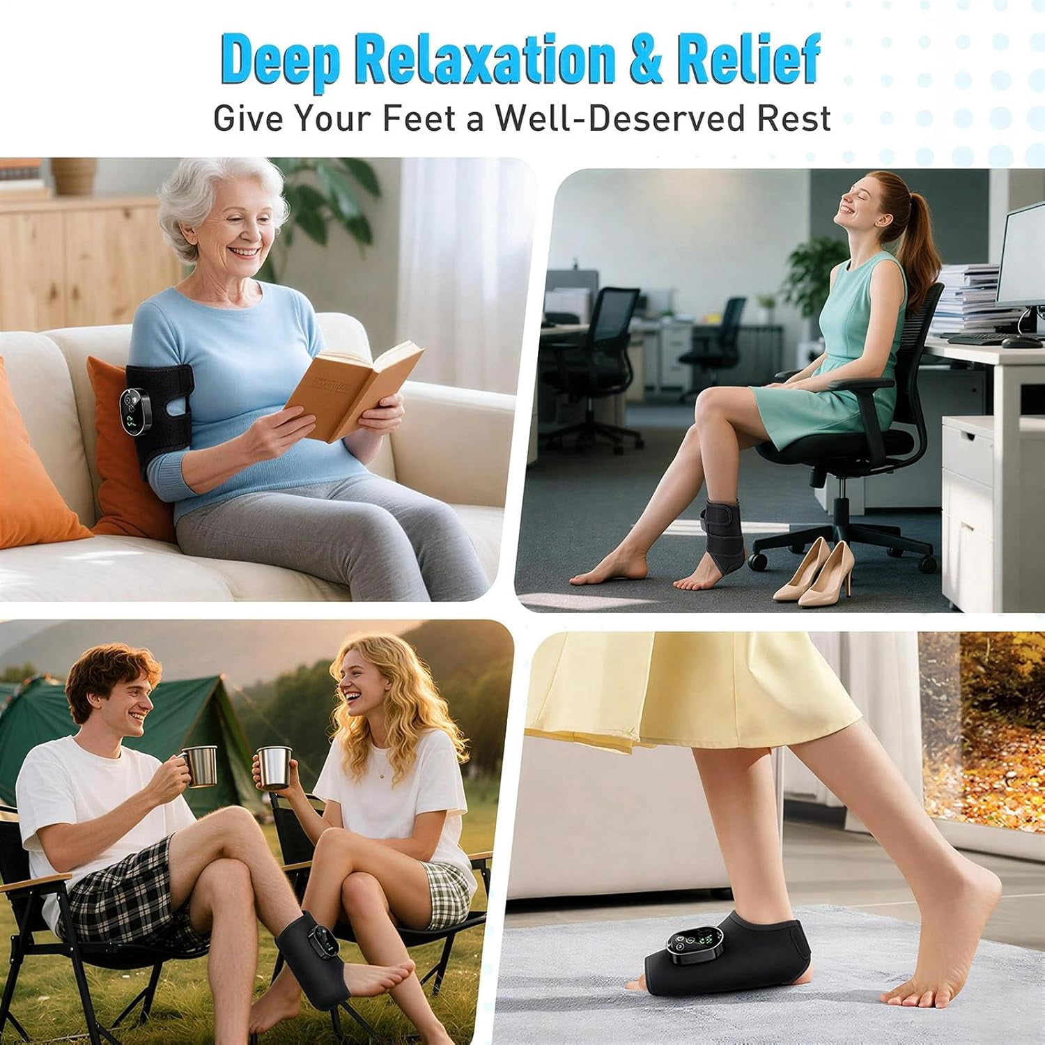 2026 Upgraded Cordless Foot Massager for Neuropathy, Heated & Vibrating Ankle Wrap with 6 Heat Levels & 3 Modes, 3000mAh Rechargeable Battery, Flexible Fit for Pain Relief & Circulation