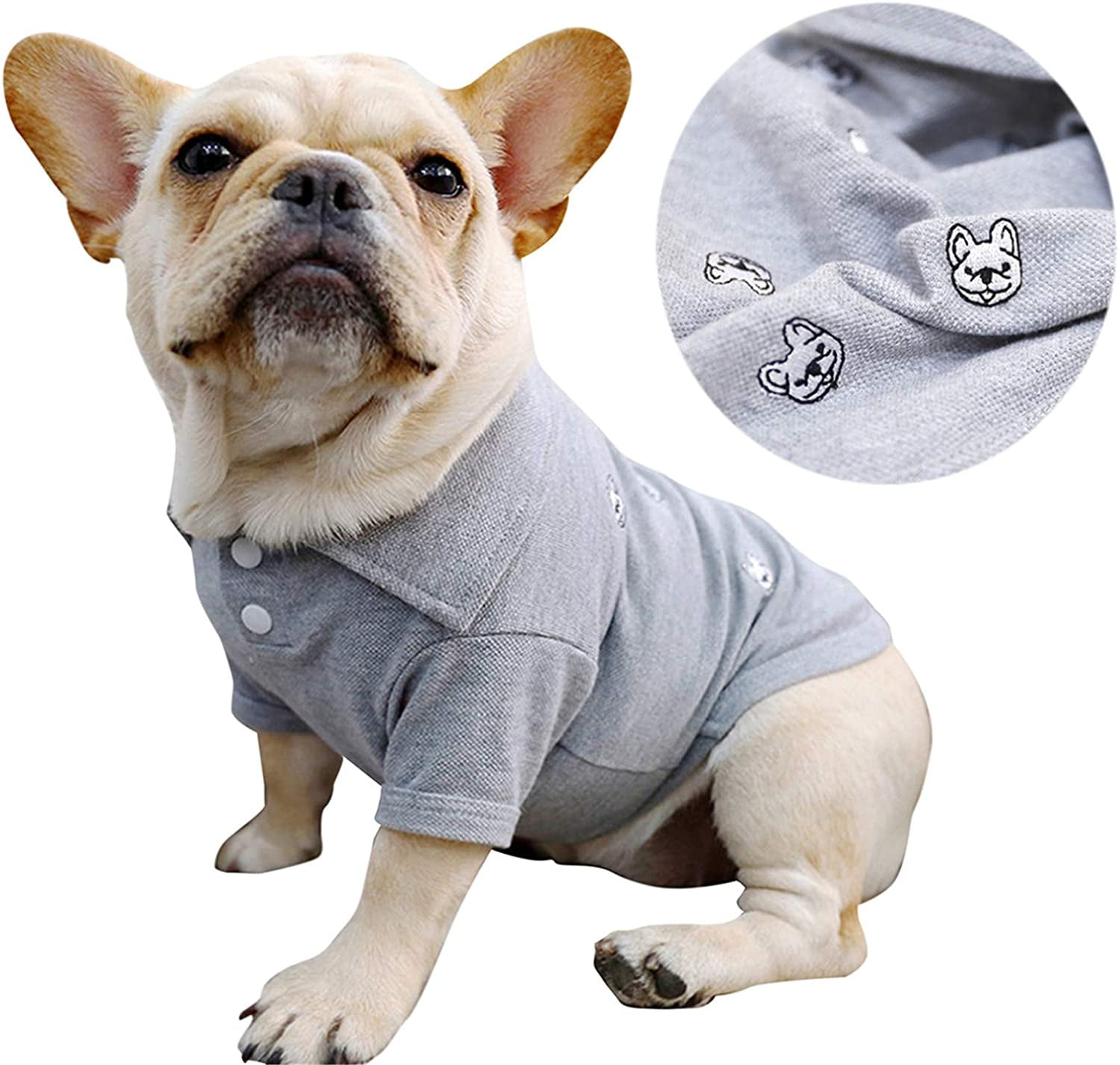 French Bulldog Embroidery Cotton Dog Shirts Pet Puppy TShirt Clothes