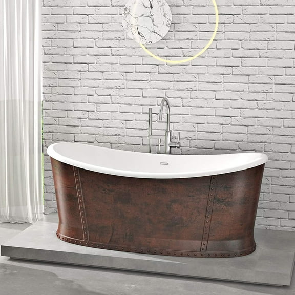 HEATGENE 66" Acrylic Freestanding Bathtub Vintage Freestand Soaking Tub UPC Certified Drain & Overflow Assembly Included - Copper