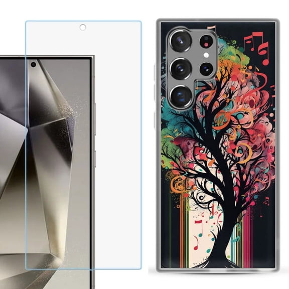 OneToughShield ® Compatible with Samsung Galaxy S24 Ultra, Shockproof Phone Case, with Tempered Glass Screen Protector - Musical Tree