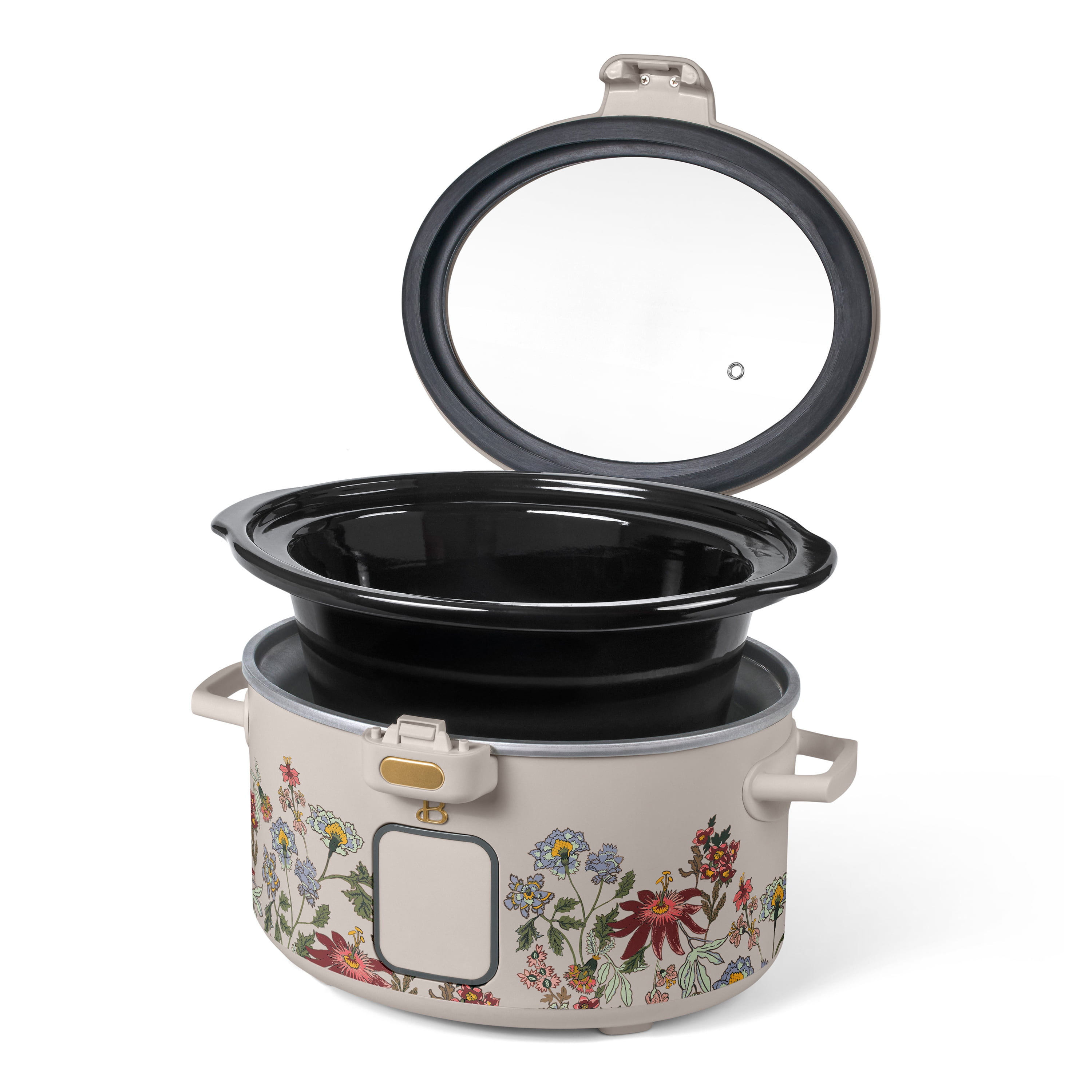 Beautiful 4 Qt Digital Slow Cooker with Hinged Locking Lid, Wildflower Porcini by Drew Barrymore