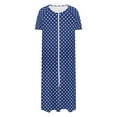 thumbnail image 5 of Fartey Womens Zipper Front Nightdress Long Robes Stars Print Short Sleeve Nightgowns Loose Casual Crew Neck Loungewear with Pockets Blue L, 5 of 8