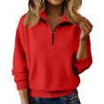 thumbnail image 2 of Sweaters for Women Soft Warm Quarter Zip Sweater Casual Loose Long Sleeve Pullover Tops Fall Winter Clothing Red 2XL, 2 of 7
