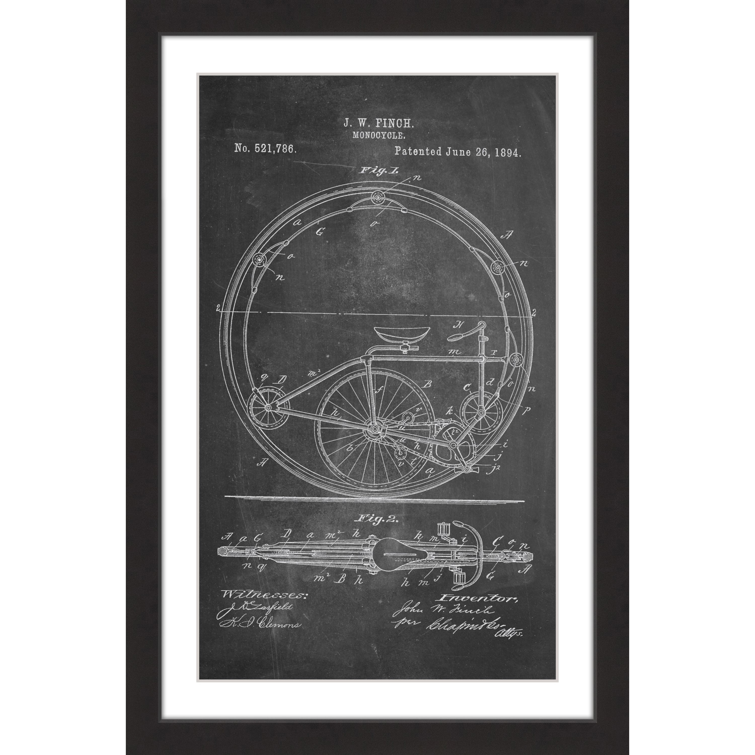 Marmont Hill - "Monocycle 1894 Chalk" by Steve King Framed Painting Print