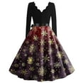 thumbnail image 3 of Women's Fashion Elegant Autumn and Winter Long Sleeve V-Neck Christmas Print Dress in Wine Red XL for Holiday Parties and Casual Wear, Stylish Women's Seasonal Dress,Red,XL, 3 of 4