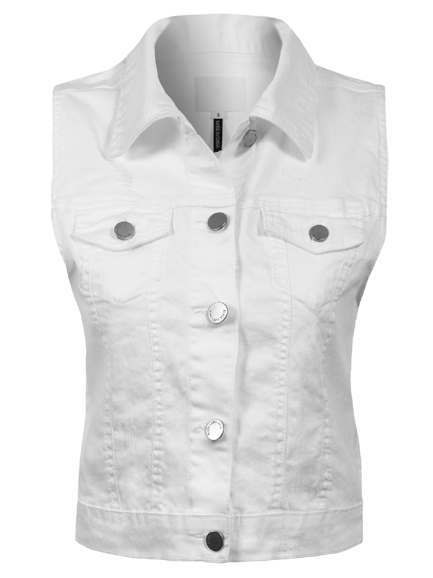 Made by Olivia Women's Junior Fit Sleeveless Button up Jean Denim