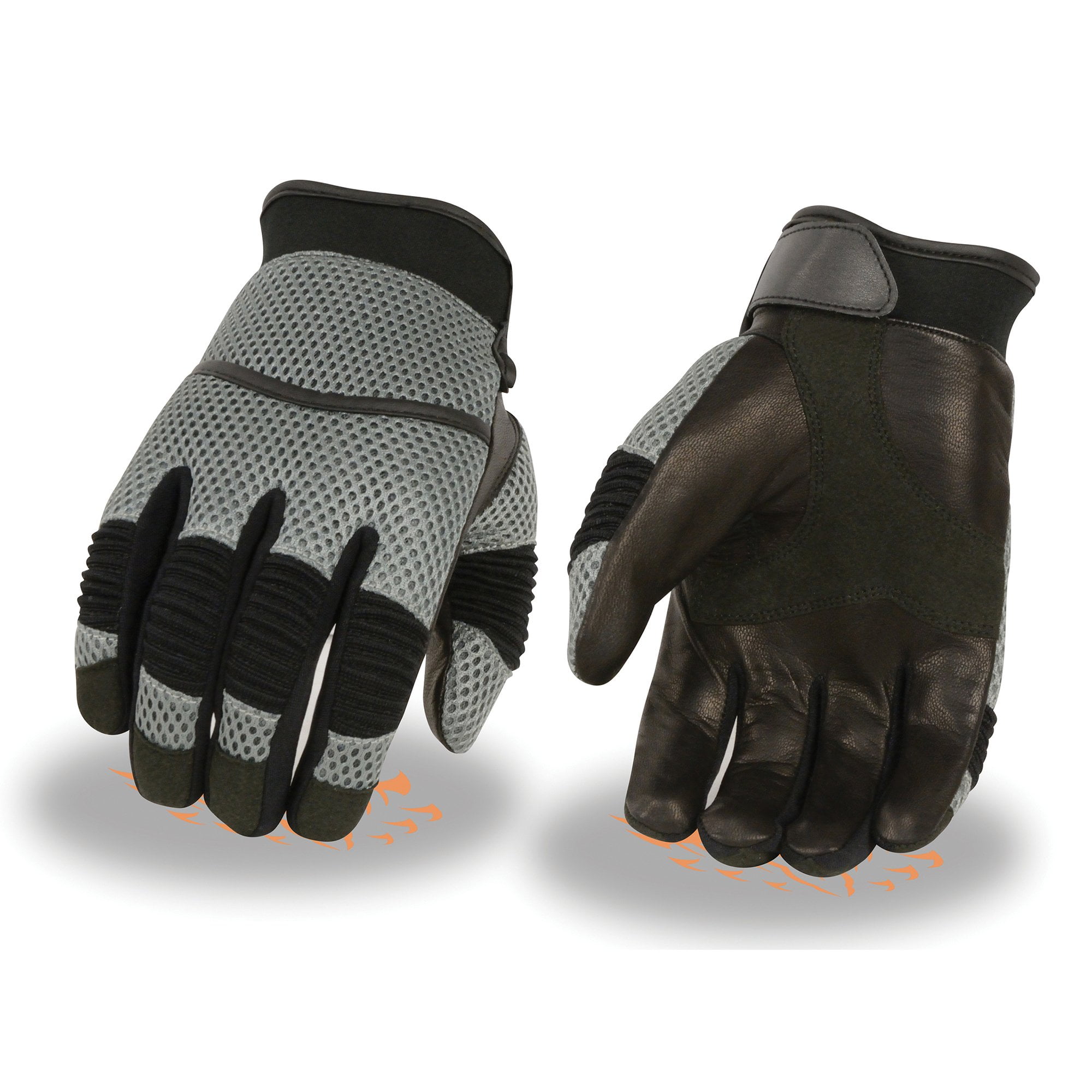 Black, Small Milwaukee Leather Mens Short Perforated Gel Pad Racing Gloves