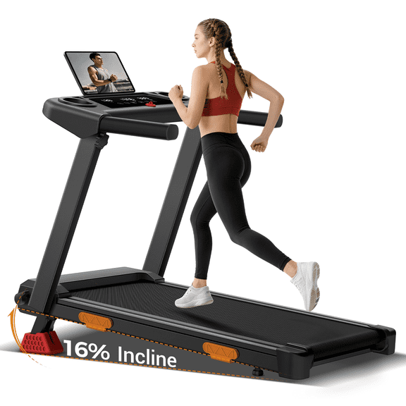 SONITU 4-in-1 Treadmill with 16% Incline and Three Touch Screen, Foldable Portable with Handle for Home/Office, 400 lbs Capacity