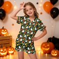 thumbnail image 2 of NIEWTR Kids Girls Short Sleeve Pajamas Set Halloween Pumpkin Ghost Print Collared Tops and Shorts Pjs Set Soft Comfortable Kids Halloween 2 Pieces Loungewear, 2 of 5
