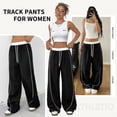 thumbnail image 2 of Women's Wide Leg Track Pants with Pockets, High Waisted Drawstring Sweatpants, Side Stripe Casual Lounge Workout Pants, 2 of 8