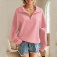 thumbnail image 2 of successthop Oversized Sweatshirt for Women FLeece Collar Quarter Zipper Long Sleeve Sweaters Pullover Solid Top Pink S, 2 of 4