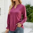 thumbnail image 3 of Blouse V Neck Ruffle Cuffs Long Sleeve Pure Color Fashionable Casual Tops for Women Wine Red XL, 3 of 6