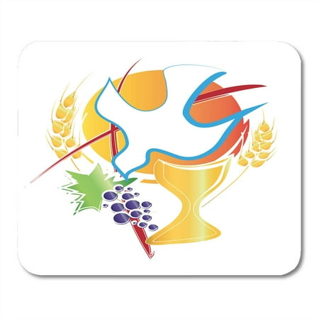 - KDAGR Eucharist Symbol Chalice Holy Spirit Dove Grapes and Wheat Cross First Communion Abstract Mousepad Mouse Pad Mouse Mat 9x10 inch