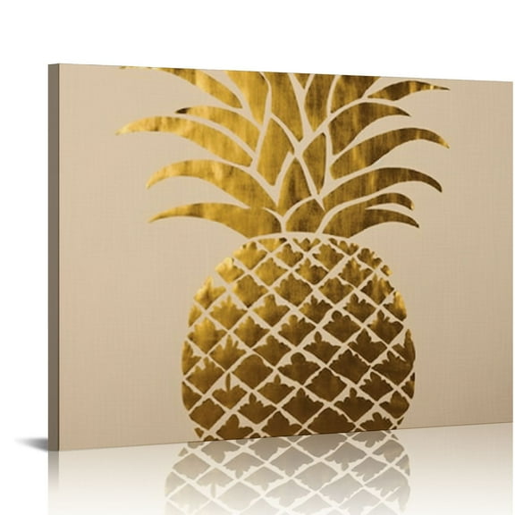 Fenyluxe Pineapple Gold Foil Canvas Wall Art Decor Ready To Hang Room Home Art Decor 16x12in