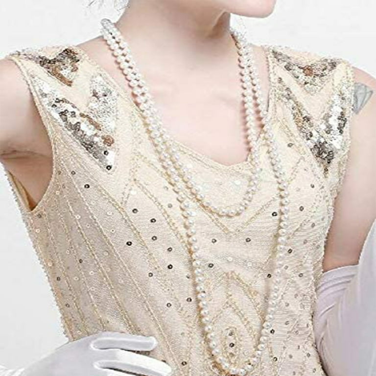 Siifert 4 Pcs 1920s Accessories Set Flapper Costume Pearl Jewelry Set Include Beaded Sequin Clutch Evening Bag with Chain Pearl Necklace Bracelet