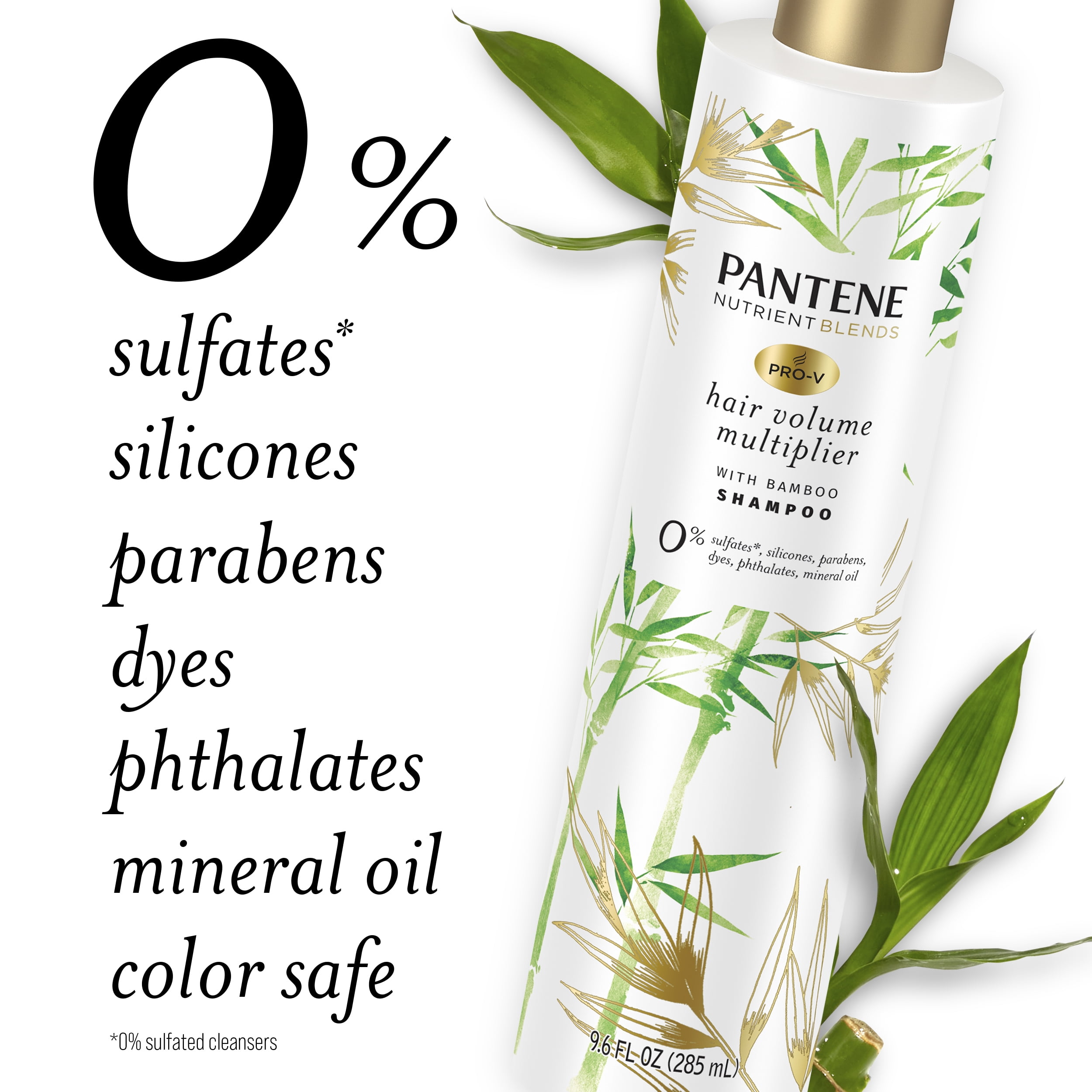 Pantene Sulfate Free Volumizing Shampoo, for Fine or Flat Hair with Bamboo, Color Safe, 9.6 oz