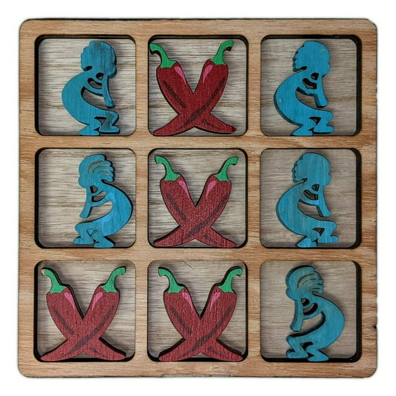 Old Fashioned Wooden TIC-TAC-TOE Game, KOKOPELLI & CHILI PEPPERS, by Barry-Owen