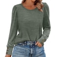thumbnail image 2 of HLKJKLS Long Sleeve Shirts For Women Long Sleeve Buttons Cuff Casual Fall Lightweight Sweater Polyester Spandex Cotton Blend Green S-Xxl, 2 of 4