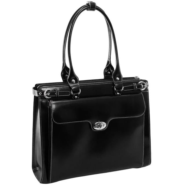 WINNETKA Leather Ladies Briefcase with Removable Sleeve- Black