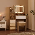 thumbnail image 4 of Vanity Desk With Mirror and LED Lights, 36-Inch Makeup Vanity Desk, Power Outlet, USB Ports, Stool, 3 Color Adjustable Light, Dressing Table With 4 Drawers, Storage Shelves for Bedroom, Women, 4 of 9