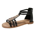 thumbnail image 2 of Women Sandals Under $15, Xunlbb Women's Fashion Casual Retro Bohemian Rhinestone Spring And Summer New Flat Roman Sandals(Black,Size:41), 2 of 7