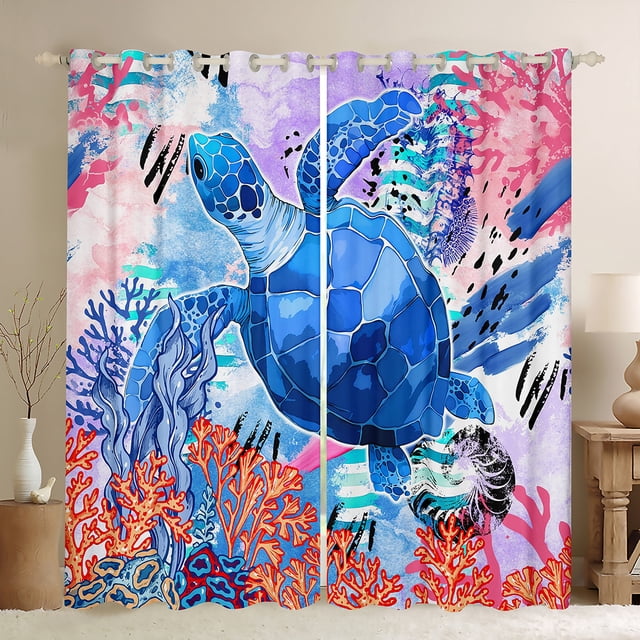 Erosebridal Rideaux et Draperies Tortue de Mer Bleue (52x84), Rideaux de Chambre Reptile Marin, Décor Corail