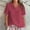 Wine, variant on Fesfesfes Women's Loose T-shirt Summer Solid Color Trendy Linen Ruffled Neckline Tops Short Sleeve Comfortable Causal Pullover Blouses