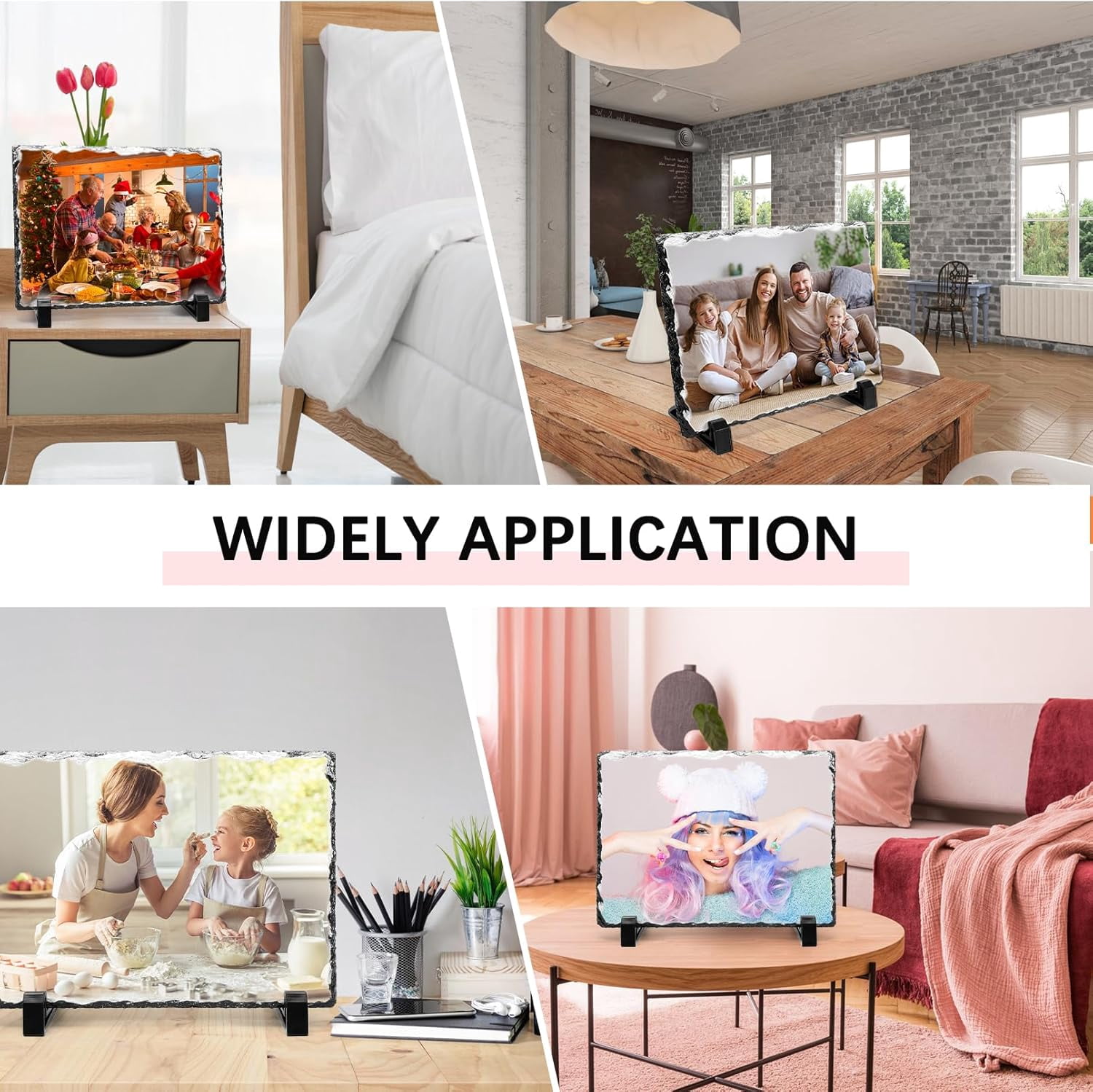 6 Pcs Sublimation Blank Slate, 7.5 x 5.5 in Heat Transfer Rock Photo Plaque with Display Stand,Sublimation Slate Blanks Custom Stone Slate Picture Frame for Desktop Souveni Decoration