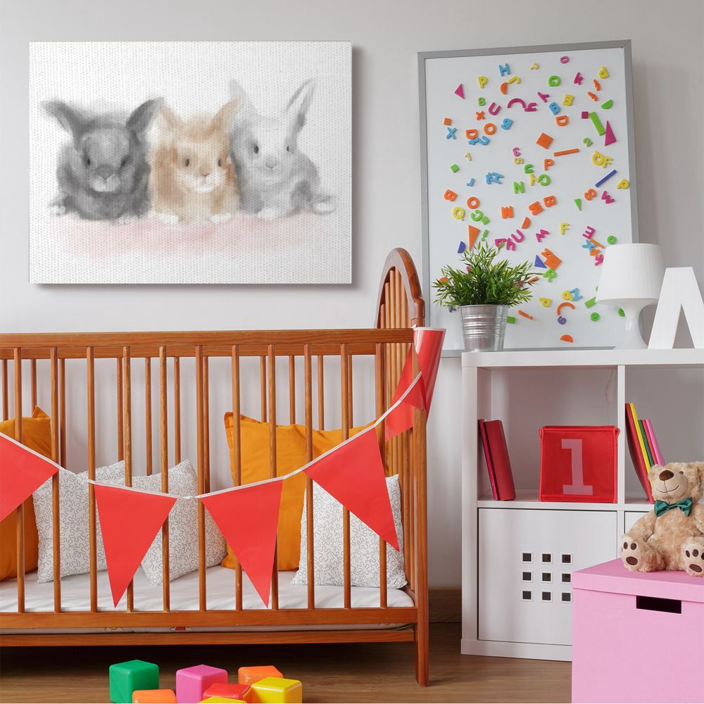Stupell Industries Fluffy Bunnies Pink Brown Grey Animal Design Canvas Wall Art by Daphne Polselli