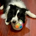 thumbnail image 4 of Mellow Dog Soothing Ball with Handle, a soccer ball-shaped dog toy, is made of rubber and squeaks, perfect for interactive pets, suitable for water play, training, and outdoor play., 4 of 7